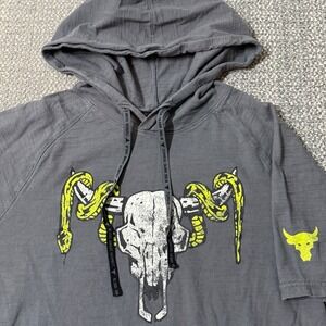 Under Armour Project Rock Charged Short Sleeve Hoodie Skull Snake Gray Men Small